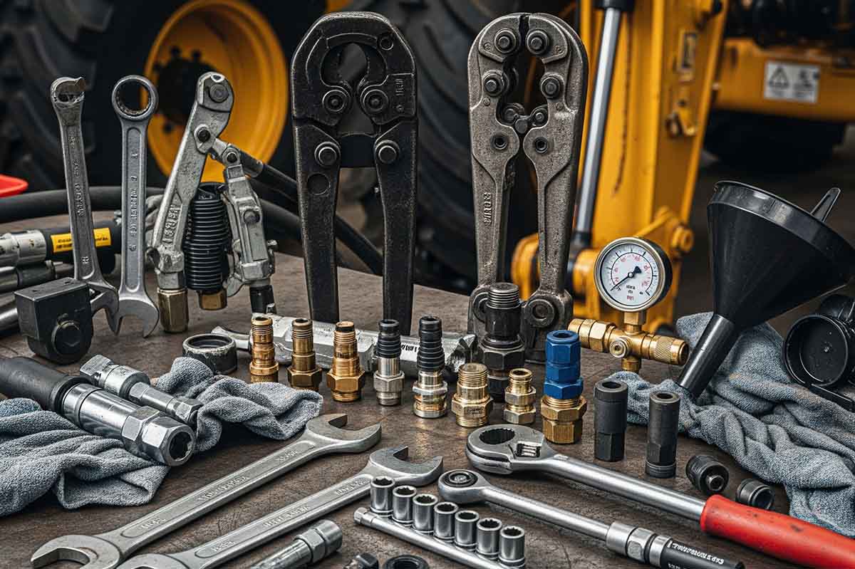 Hydraulic system maintenance tools for heavy farm equipment